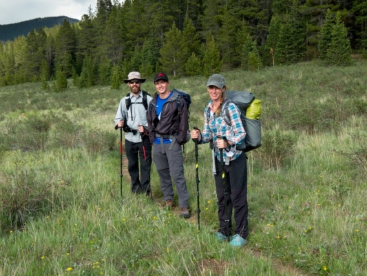 Daniel, Josh, and Diane pose on the trail through East Lost Park lost creek wilderness