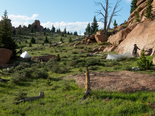 Diane and Daniel's tents nestled into the trees and rocks lost creek wilderness
