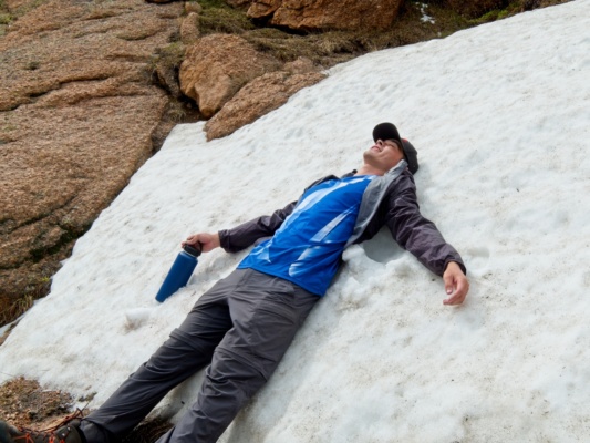 A legitimate snow field (not just hail) remains near the Bison Peak summit lost creek wilderness