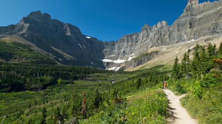The trail heads directly for the cirque containing iceberg lake glacier national park iceberg lake