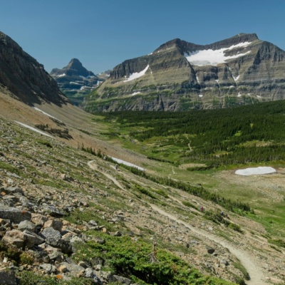 As we climb higher, the vegetation gives way to rock glacier national park trails