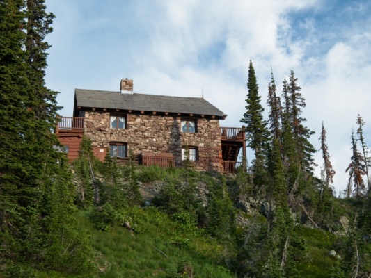 A small "hotel" of sorts where you can stay, provided you reserve your spot far enough in advance! glacier national park chalet