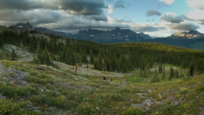Henry and Eli are just behind us during the climb out of Granite Park glacier national park