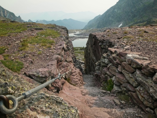 After reaching my designated turn-around time, I return to the cliff stairs glacier national park