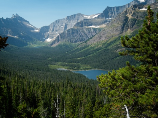 As we climb higher on the Ptarmigan Trail, we get some nice views of the Elizabeth and Helen Lakes glacier national park