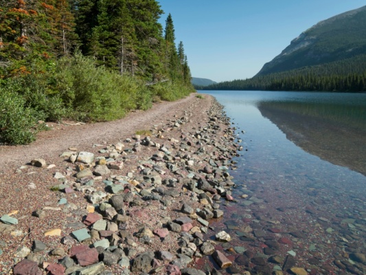 I enjoy walking along this pebble beach just as much on our way back to the head of Elizabeth Lake glacier national park elizabeth lake