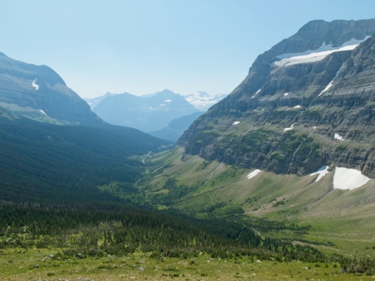 On the other side of the pass we're treated to expansive views of a long valley and the Going to the Sun Road glacier national park