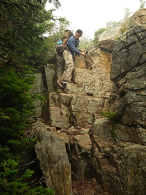 A particularly steep descent coming down from the Bondcliffs requires both hands and feet pemi loop