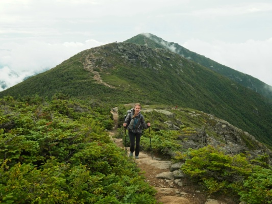 We alternate between climbing and descending between peaks on the Franconia Ridge pemi loop