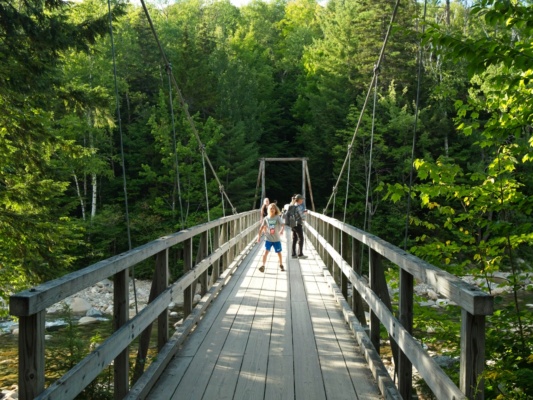 To begin the hike, we cross the Pemigewasset River via this sweet suspension bridge