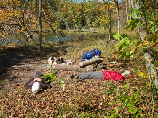 Andrew and Emily take a nap during a morning break. Photo credit: Kenza manistee river trail