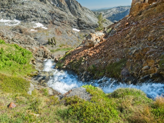 I follow the rushing creek downhill sierra high route cross country