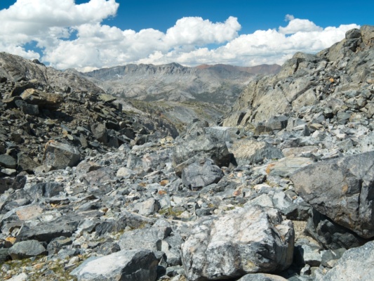There's still a little bit of boulder-hopping to do at the top of the pass sierra high route north glacier pass