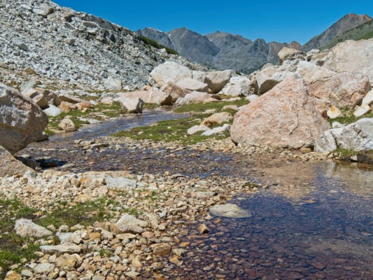 It's MUCH easier to walk beside/in this creek than on the shale and granite talus sierra high route cross country