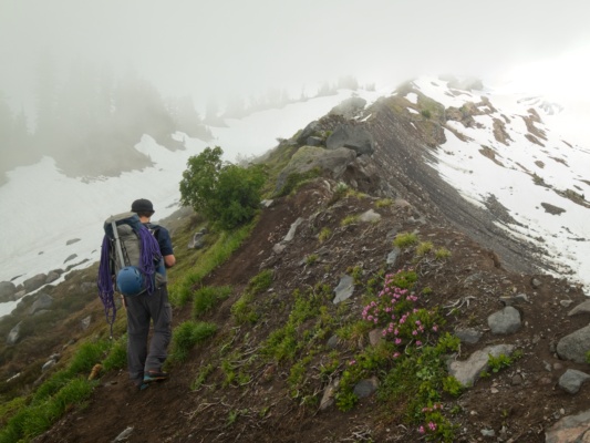 We continue up the railroad grade, keeping our eyes peeled for campsites mount baker railroad grade