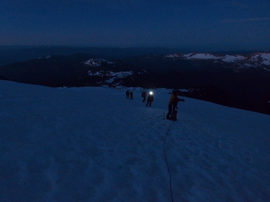 I snap a quick photo of Josh and Kim during an early-morning break mount baker easton glacier
