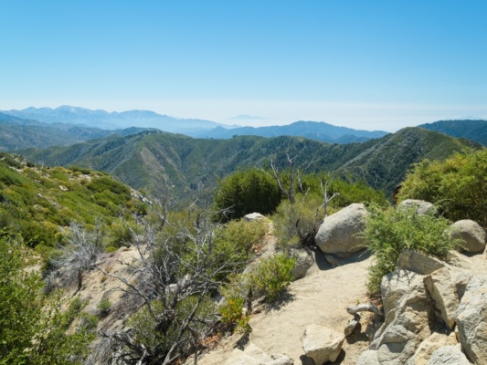 Low clouds obscure some of the distant mountains; it's a fine view!
