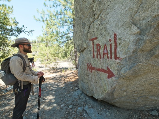 Although the trail is perfectly clear without a sign, there is no missing this marker strawberry peak