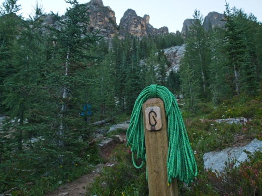 We leave the hiking trail and begin up the much steeper "climbers trail" beckey route liberty bell