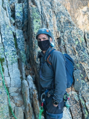Matt. B (a.k.a. Splat) waits patiently to begin climbing beckey route liberty bell