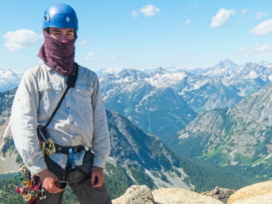 Yours truly on the summit of the Liberty Bell with a rack full of Elias' gear -- photo credit: Matt B. beckey route liberty bell