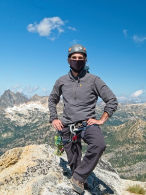 Splat posing at the summit beckey route liberty bell