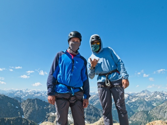 Matt Y. and Elias posing for another summit photo beckey route liberty bell