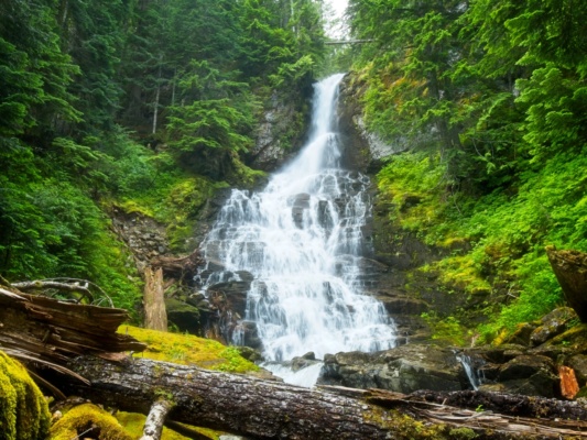 One highlight of the steep ascent is this stunning waterfall! sloan peak