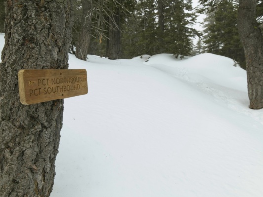 There hasn't been much traffic on the PCT this week; only a few footprints appear in the snow san jacinto pacific crest trail