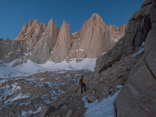 Josh and I traverse the rocky slope toward mount whitney mount whitney mountaineers route