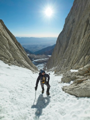 We pass a few climbers on the way up the couloir mount whitney mountaineers route couloir