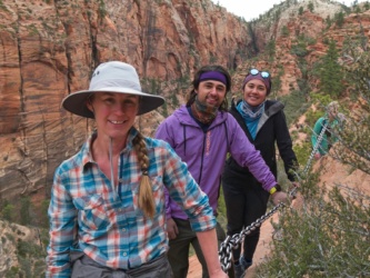 Diane, Sam, and Kim on the trail up to Angels Landing zion national park angels landing