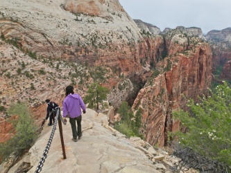 Sam and Kim descend from Angels Landing zion national park angels landing