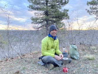 I wait for water to boil; photo credit: Diane zion national park backpacking