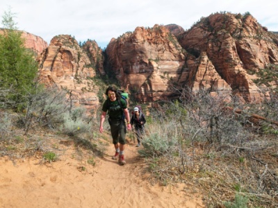 Sam and Kim on the ascent into Hop Canyon zion national park hop canyon trail