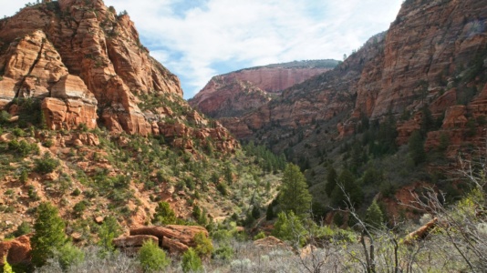 Our view up the canyon expands with each switchback zion national park kolob canyons