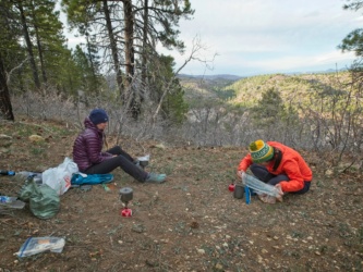 Diane and Kim prepare dinner zion national park backpacking