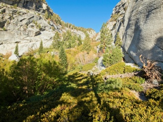 After a short but steep climb through the trees, the mountaineer's route opens up whitney mountaineer's route