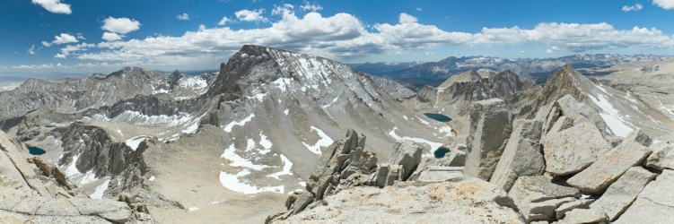 I get a good look at Mount Whitney from the summit of Mount Russell. Upper Boy Scout Lake is also down there on the left mount russell east ridge