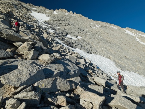 Bartek and Sully lead the way up the north rib on Mount Tyndall mount tyndall