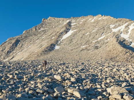 The north rib route stands out this morning as we approach mount tyndall