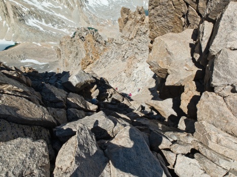 Climbing the chimney proves to be fairly straightforward! Here's a view looking down from the top mount williamson