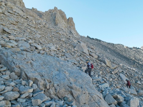 Bartek and Sully scramble through the loose rock mount williamson
