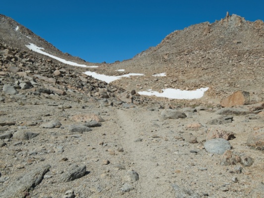 Even the grass is mostly gone this high up - just snow and rock lamarck col trail