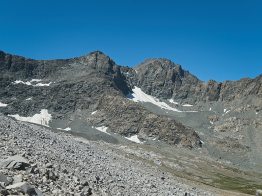 A look back at the north ridge as I return to camp after a successful summit bid mount goddard
