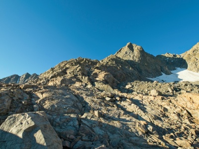 Early morning light casts long shadows over the north ridge, my route up toward Mount Goddard mount goddard north ridge