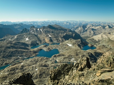 Looking south from Mount Goddard: endless mountain peaks and rugged lakes mount goddard