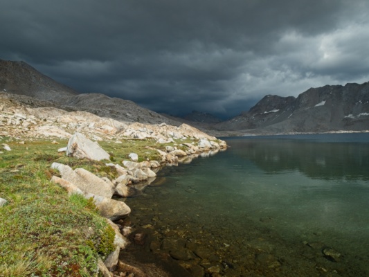 The sunshine persists near my campsite, but the storm is coming... wanda lake thunderstorm
