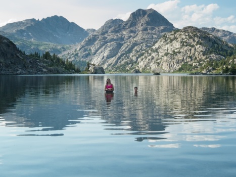 Katherine and Josh cooling down in Cook Lake wind river range cook lake