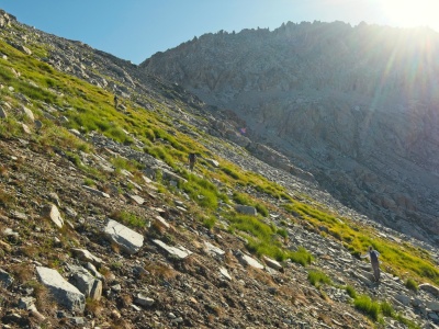 Craig, Daryn, and Kathy scramble up to Lion Lake Pass lion lake pass